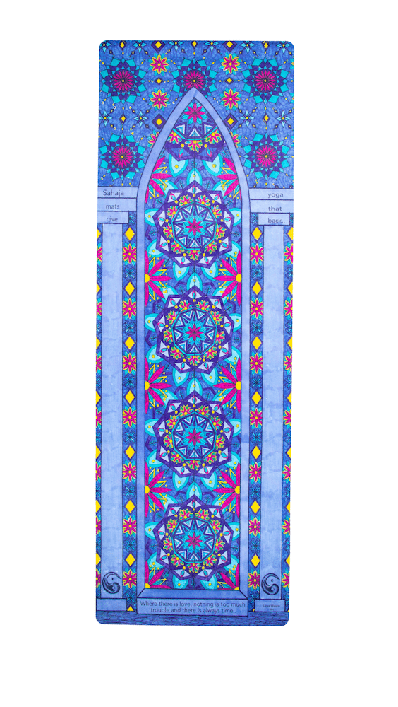 Sahaja Yoga mat, moroccan door yoga mat. Rolled out Love Yoga mat. Printed and beautiful yoga mats.