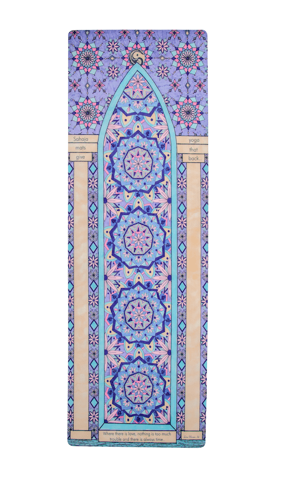 Sahaja Yoga mat, moroccan door yoga mat. Rolled out Love Yoga mat. Printed and beautiful yoga mats.